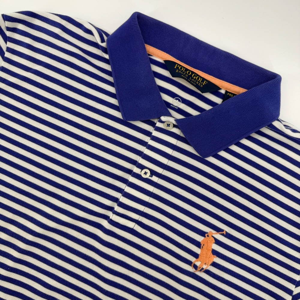 Polo‎ Golf Ralph Lauren Polo Shirt Mens Large Blue White Striped Pro Fit Wicking